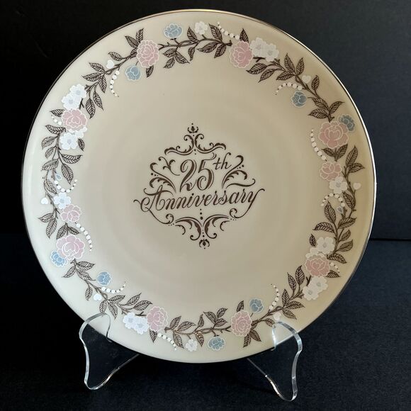 Lenox Other - 25th Anniversary Luncheon Size Lenox Plate Silver Rim Pink/Blue/White Flowers